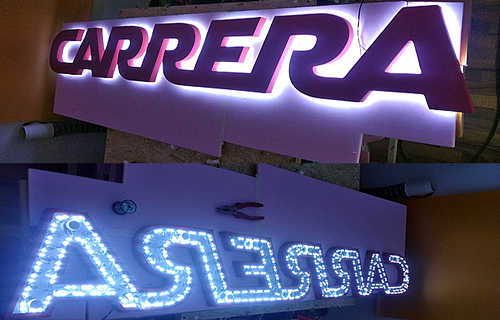 Plastic logo on metal structure in Aupark