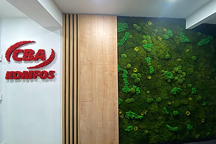 3D plastic logo on moss background