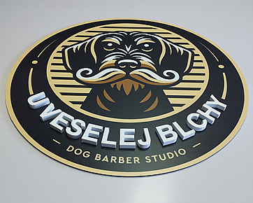 Company signage made of plastic and metal